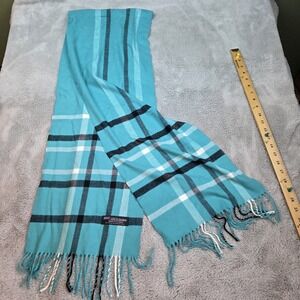 Scarf Cashmere Scottish Made Scotland Unisex Soft Tartan Plaid Teal Fringe 11X68